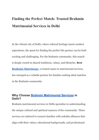 finding the perfect match trusted brahmin