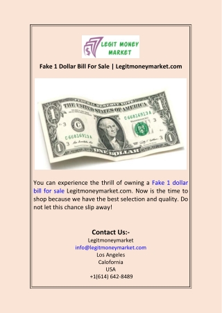 Fake 1 Dollar Bill For Sale  Legitmoneymarket.com