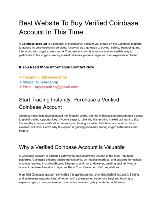 Best Website To Buy Verified Coinbase Account In This Time