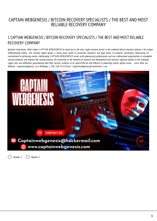 CAPTAIN WEBGENESIS / BITCOIN RECOVERY SPECIALISTS / THE BEST RECOVERY COMPANY