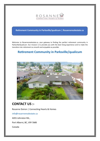 Retirement Community In Parksville qualicum  Rosannerealestate.ca