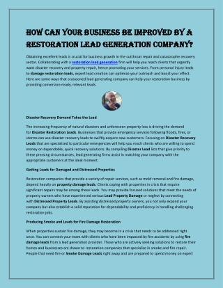 How Can Your Business Be Improved by a Restoration Lead Generation Company?