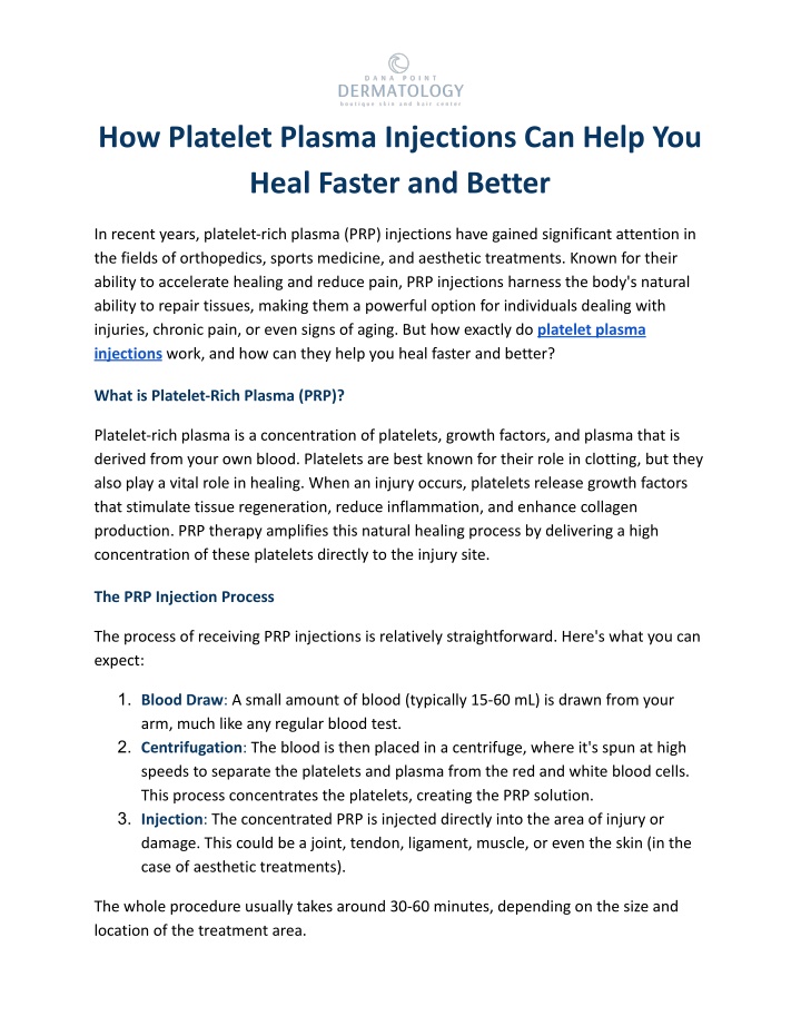 how platelet plasma injections can help you heal