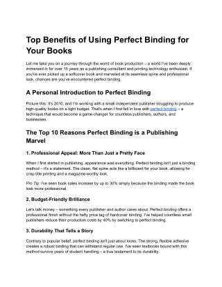 Top Benefits of Using Perfect Binding for Your Books