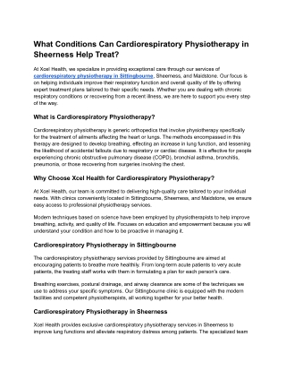 What Conditions Can Cardiorespiratory Physiotherapy in Sheerness Help Treat?
