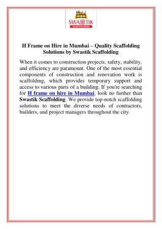 h frame on hire in mumbai quality scaffolding