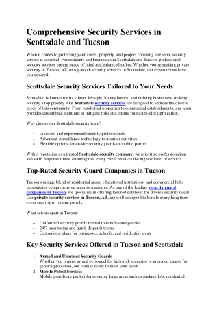 Comprehensive Security Services in Scottsdale and Tucson