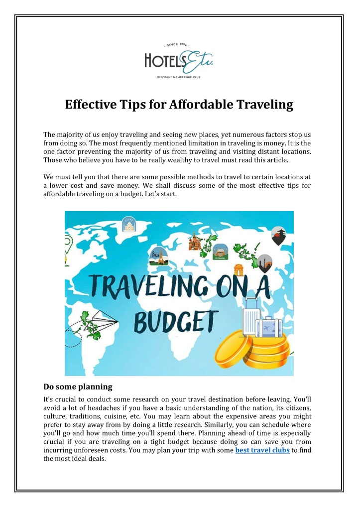 effective tips for affordable traveling