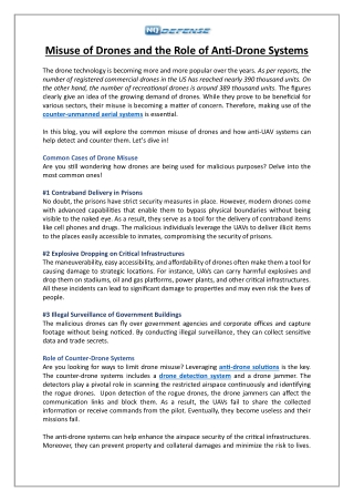 Misuse of Drones and the Role of Anti-Drone Systems