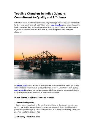top ship chandlers in india gujmar s commitment
