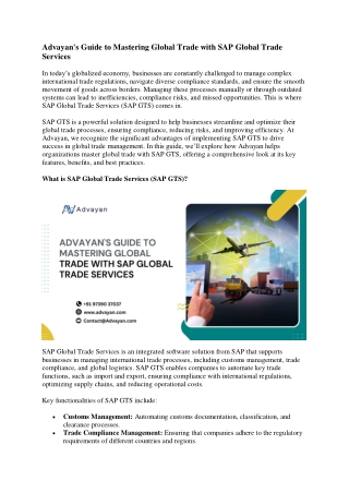 Advayan's Guide to Mastering Global Trade with SAP Global Trade Services