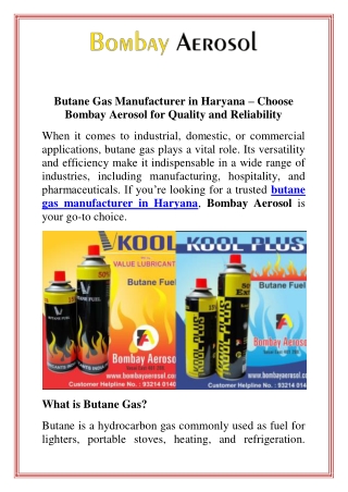 Butane Gas Manufacturer in Haryana  Choose Bombay Aerosol for Quality and Reliability