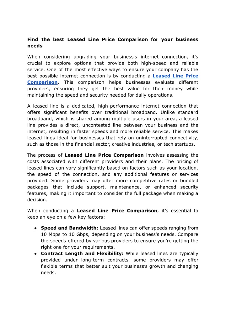 find the best leased line price comparison