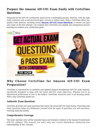 Pass Your Amazon AIF-C01 Exam on the First Try with CertsTime