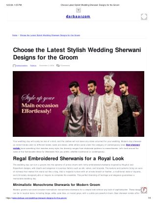 Choose Latest Stylish Wedding Sherwani Designs for the Groom