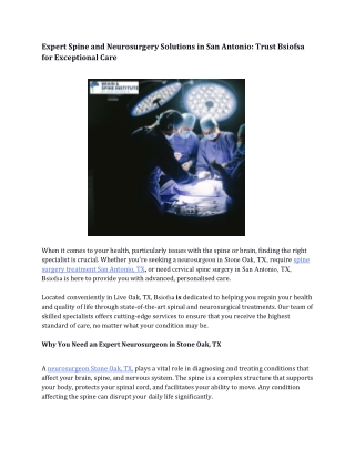 Expert Spine and Neurosurgery Solutions in San Antonio Trust Bsiofsa for Exceptional Care
