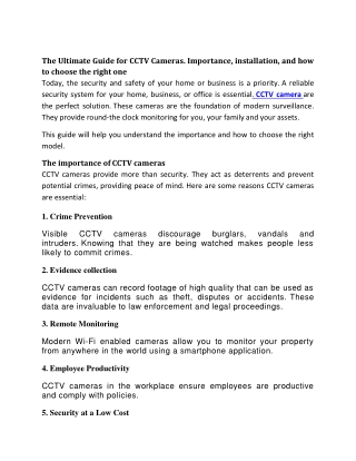 The Ultimate Guide for CCTV Cameras. Importance, installation, and how to choose