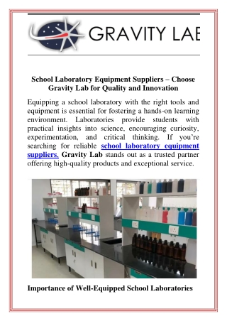 School Laboratory Equipment Suppliers  Choose Gravity Lab for Quality and Innovation