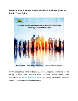 Enhance Your Business Events with MICE Business Tours by Exotic Travel Spirit