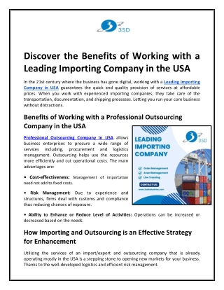 Discover the Benefits of Working with a Leading Importing Company in the USA