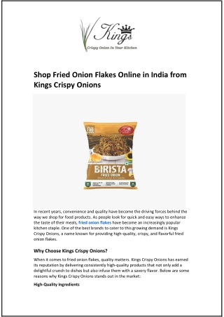 Shop Fried Onion Flakes Online in India from Kings Crispy Onions