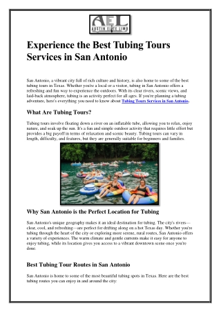 Experience the Best Tubing Tours Services in San Antonio