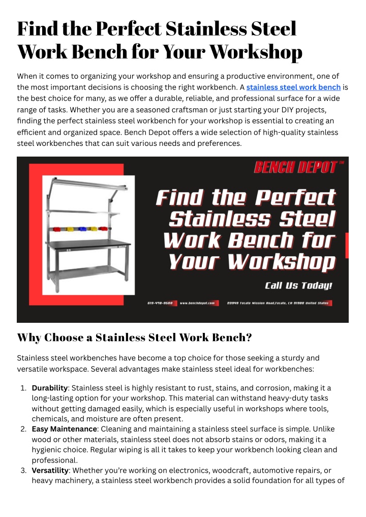 find the perfect stainless steel work bench