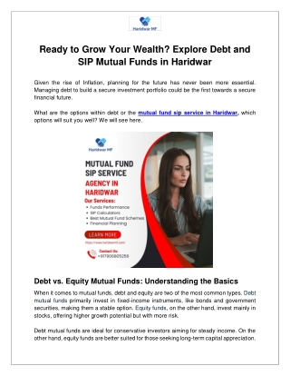 Ready to Grow Your Wealth Explore Debt and SIP Mutual Funds in Haridwar