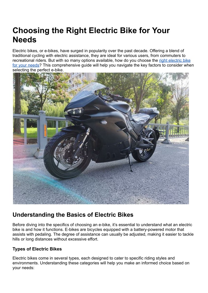 choosing the right electric bike for your needs