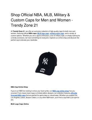 Shop Official NBA, MLB, Military & Custom Caps for Men and Women - Trendy Zone 21