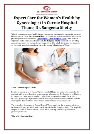 Gynecologist in Currae Hospital Thane – Dr. Sangeeta Shetty