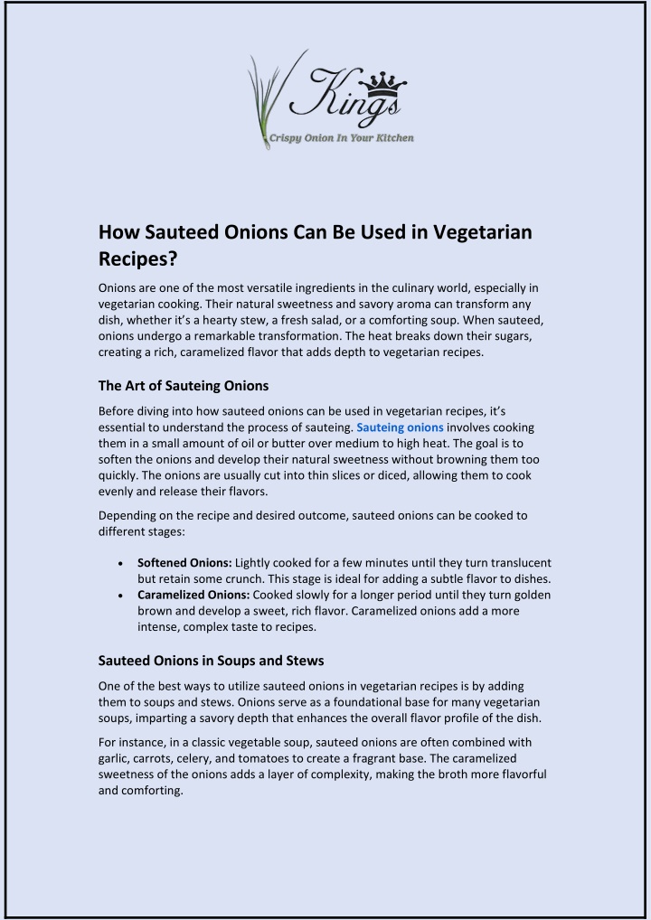 how sauteed onions can be used in vegetarian