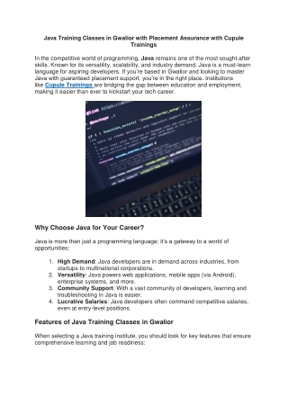 java training classes in gwalior with placement