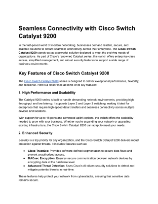 Seamless Connectivity with Cisco Switch Catalyst 9200