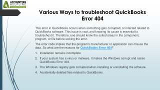various ways to troubleshoot quickbooks error 404