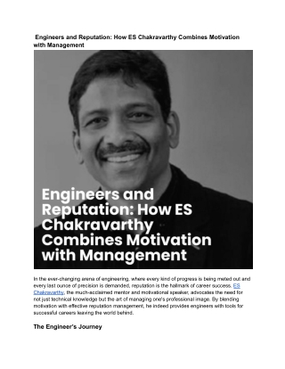 Engineers and Reputation: How ES Chakravarthy Combines Motivation with Manageme
