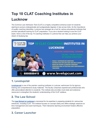 Top 10 CLAT Coaching Institutes in Lucknow