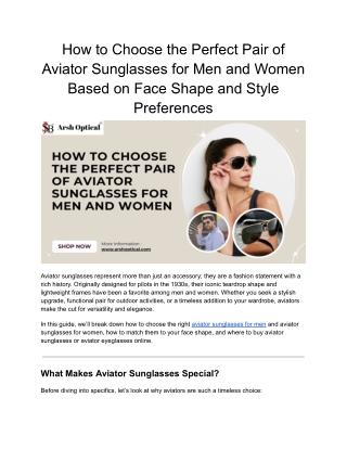 How to Choose the Perfect Pair of Aviator Sunglasses for Men and Women Based on Face Shape and Style Preferences