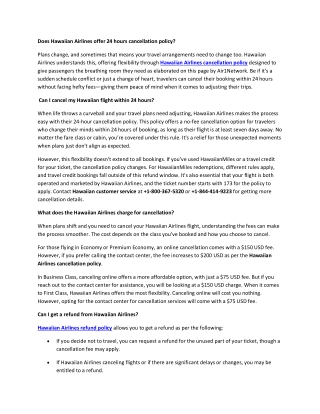 1-844-414-9223 What is Hawaiian Cancellation Policy?