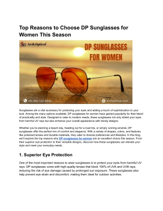 Top Reasons to Choose DP Sunglasses for Women This Season