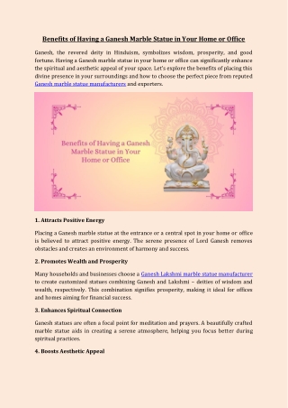 Benefits of Having a Ganesh Marble Statue in Your Home or Office