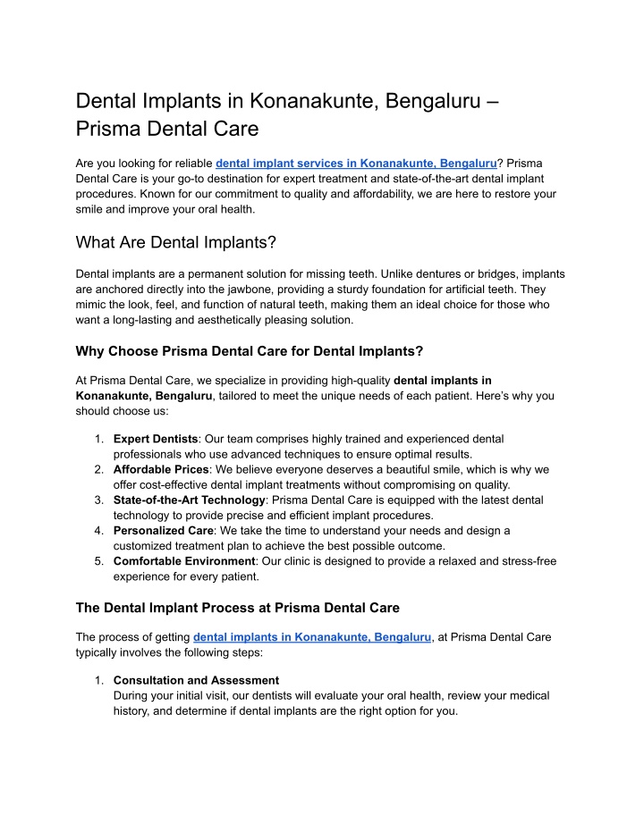 dental implants in konanakunte bengaluru prisma