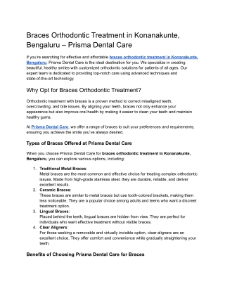 Braces Orthodontic Treatment in Konanakunte, Bengaluru – Prisma Dental Care