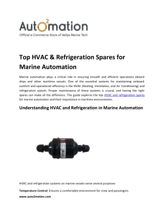 Top HVAC & Refrigeration Spares for Marine Automation