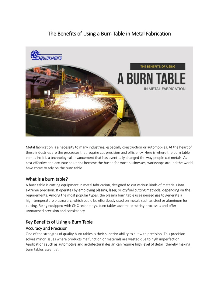 the benefits of using a burn table in metal