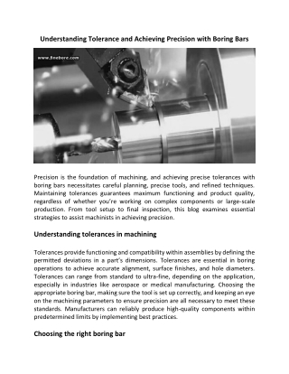 understanding tolerance and achieving precision
