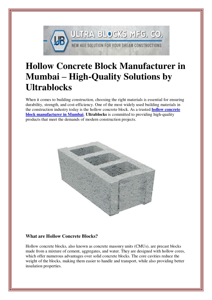 hollow concrete block manufacturer in mumbai high