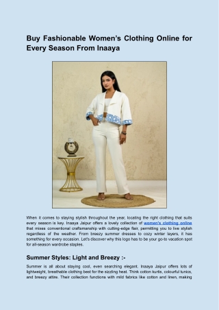 Buy Fashionable Women’s Clothing Online for Every Season From Inaaya