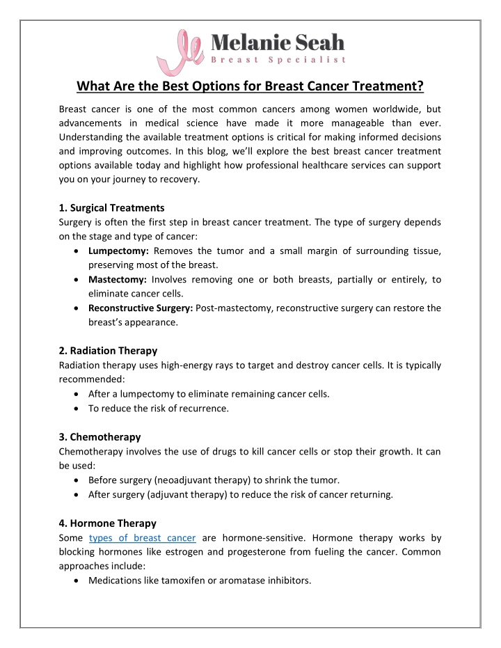 what are the best options for breast cancer