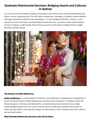 Soulmate Matrimonial Services Bridging Hearts and Cultures in Sydney